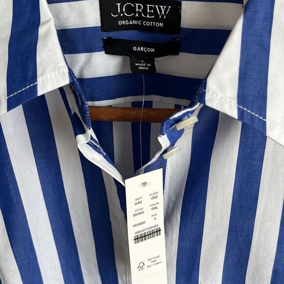 J Crew Garçon classic shirt in stripe cotton poplin Size 6 Blue White - Picture 4 of 9
